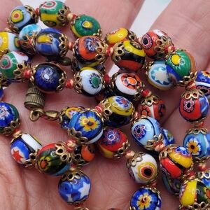 Vintage Millefiori Glass Bead Necklace Colorful